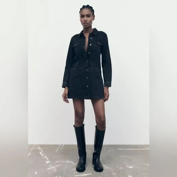 ZARA DENIM DRESS BLACK